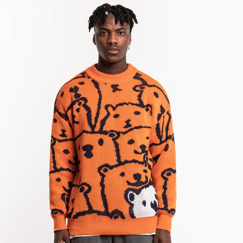 Мужской пуловер с круглым вырезом Повседневный свитер из спандекса рисунком