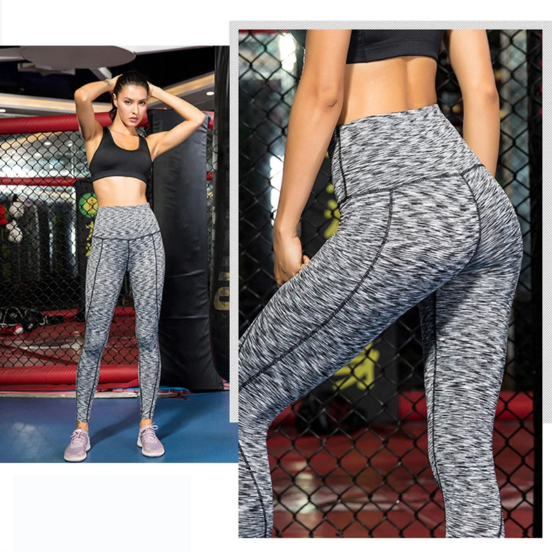 Женские леггинсы с карманами EC.MS штаны для йоги высокой талией Корректирующее