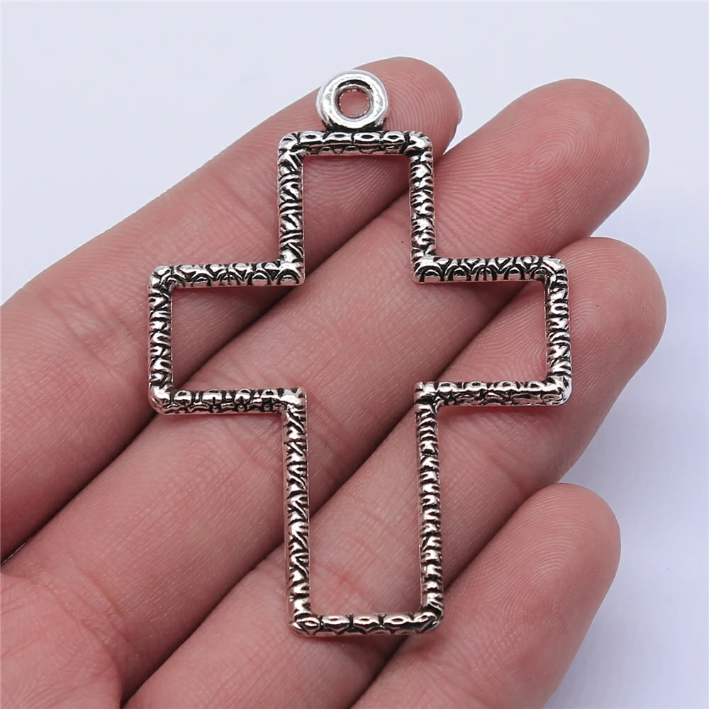 

WYSIWYG 4 шт. 58x41 мм старинное серебро Цвет большие полые подвеска в форме Креста для самостоятельного изготовления ювелирных изделий
