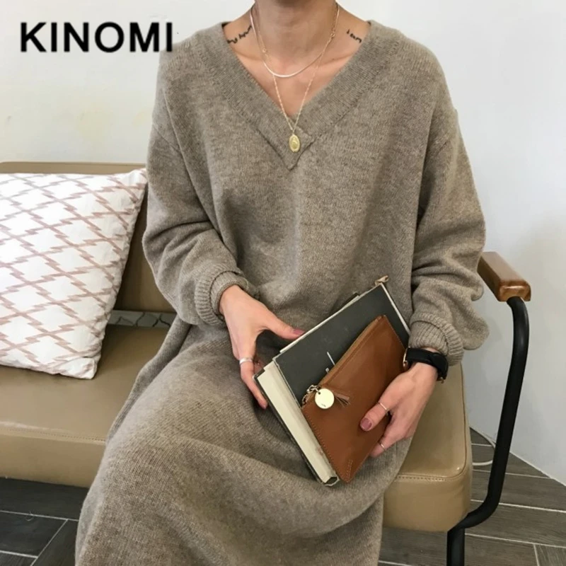 KINOMI 2019 Новое поступление корейский свитер платья для женщин длинный рукав