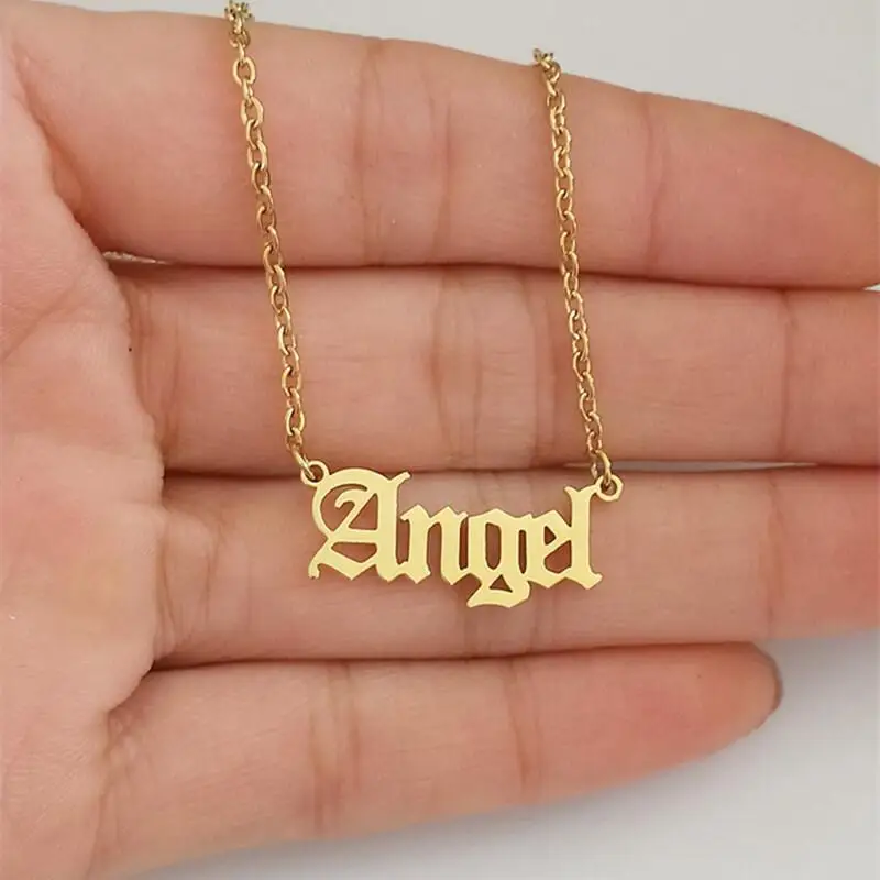 Женское Ожерелье из нержавеющей стали Script Name Angel Золотое массивное ожерелье в