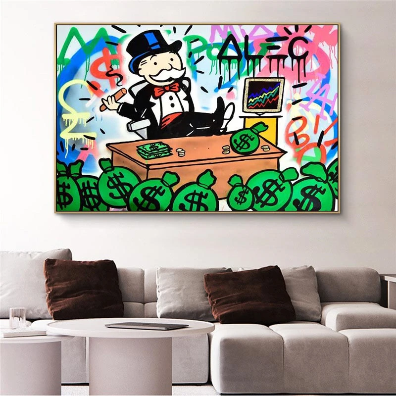 

Alec Monopoly Rich Money Man Canvas Painting on the Wall Art Posters and Prints Graffiti Art Wall Pictures Home Decor Cuadros