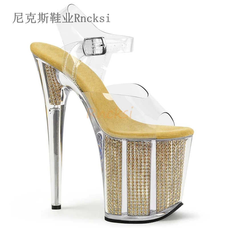 Rncksi 20cm model show night club fun slip sandals Pole dancing shoes Show shoes with fake diamonds on cool soles in summer