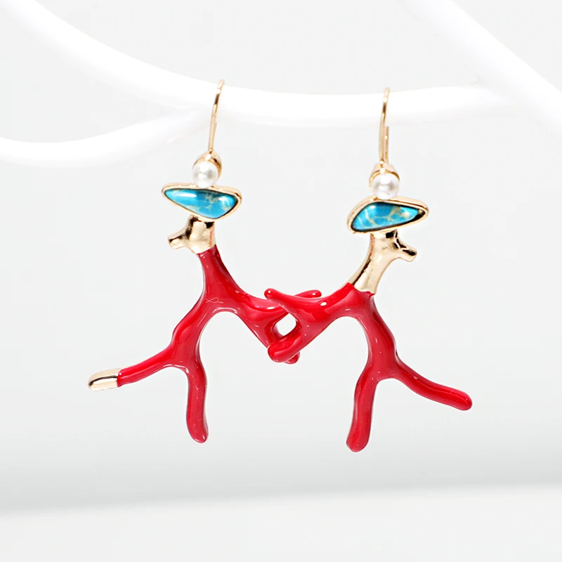 Коми Бохо модные коралловые ветви дерева висячие резиновые Висячие серьги для