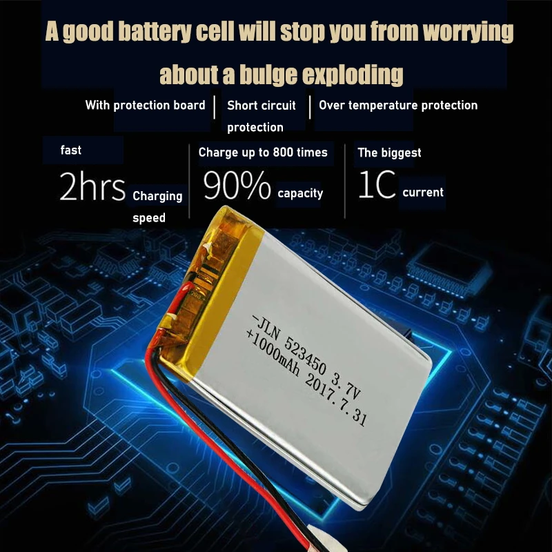 1000mah 3 7v 523450 polymer lithium rechargeable battery li ion battery for gps smart phone dvd mp3 mp4 mp5 led lamp lipo cell free global shipping