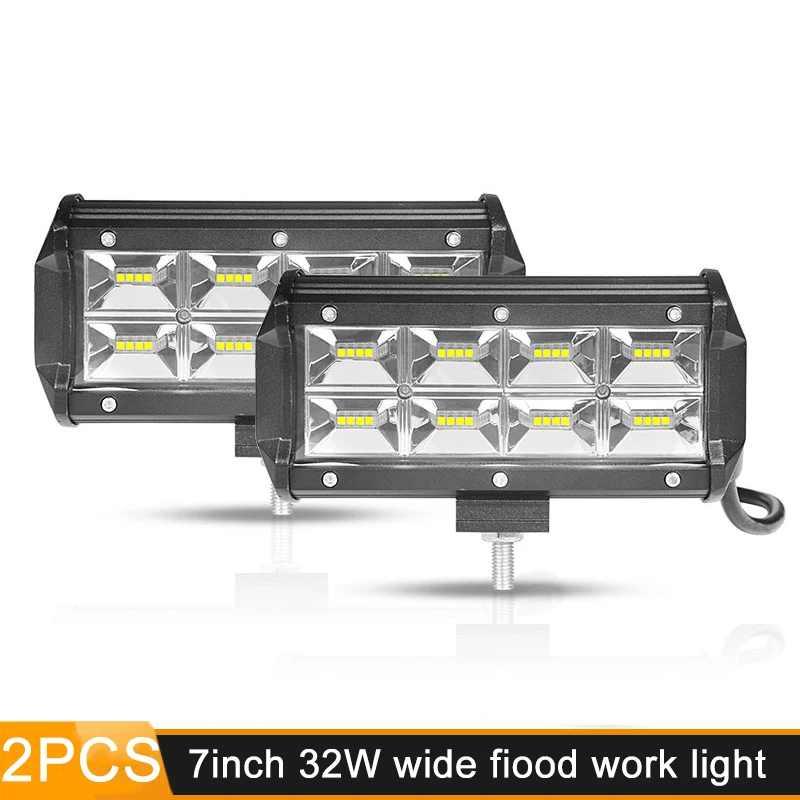 2PCS 32W wide flood DERI светодиодный рабочий светильник, 7 дюймов, 32 Вт, 36 Вт, 120 Вт, 150 Вт, комбинированный луч, Рабочая лампа, светодиодный светильник для внедорожника, 4x4, 4WD, трактор, противотуманная фара - Цвет: 2PCS 32W wide flood