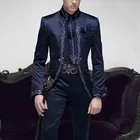 Обувь, изготавливаемая на заказ итальянский вышивка Темно-синие Для мужчин костюмы Slim Fit Жених для выпускного 2 шт. мужской пиджак Элитный бренд куртка + брюки Terno
