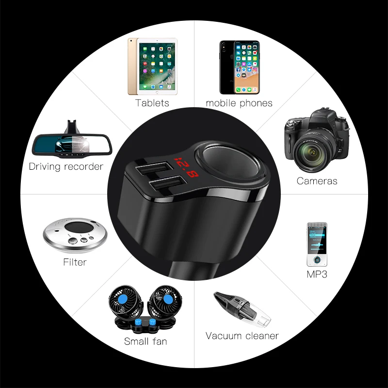KUULAA Car Charger Dual USB Quick Charge 3.0 LCD Display Cigarette Lighter Socket Type-C Adapter PD For Mobile Phone | Мобильные