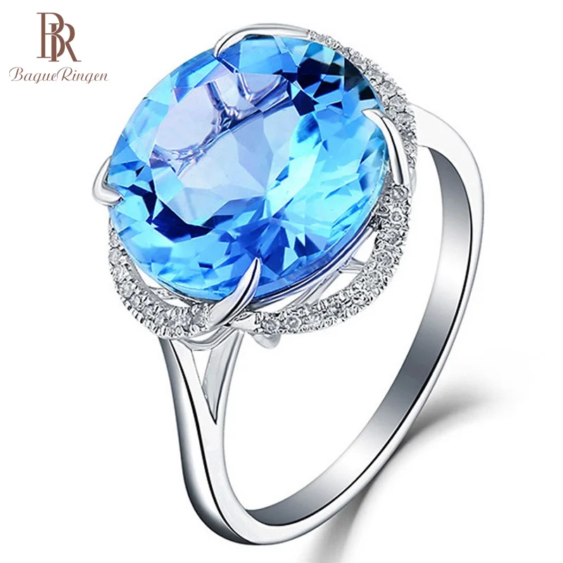 Bague Ringen 925 пробы серебряные кольца для женщин с круглым аквамариновым драгоценным камнем для женщин ювелирные украшения для помолвки