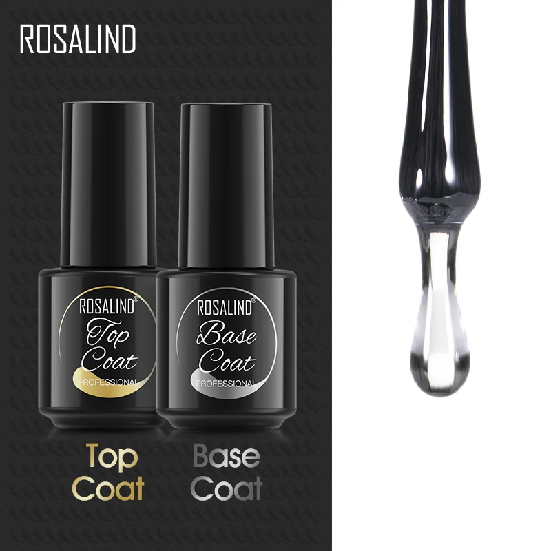 

ROSALIND 2Pcs Gel Polish Set Base Top Coat No Wipe UV Gel Varnish Sealing Shining Clear Nail Gel