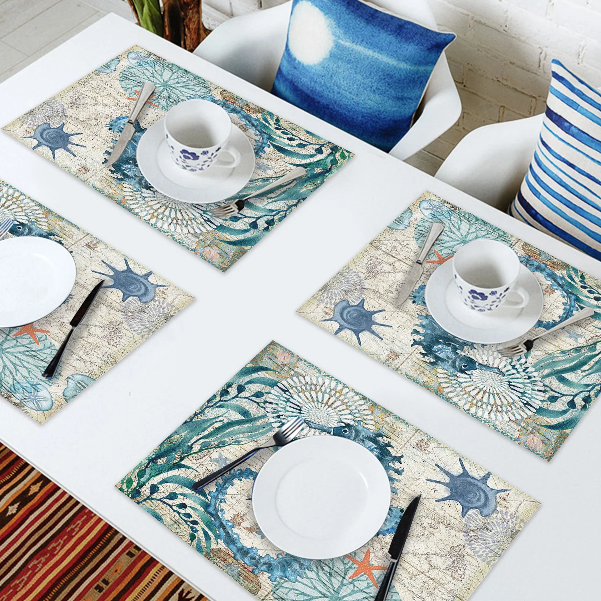 4 6 штук в партии комплект Коврики на стол морской Стиль конек жизнь Столовая