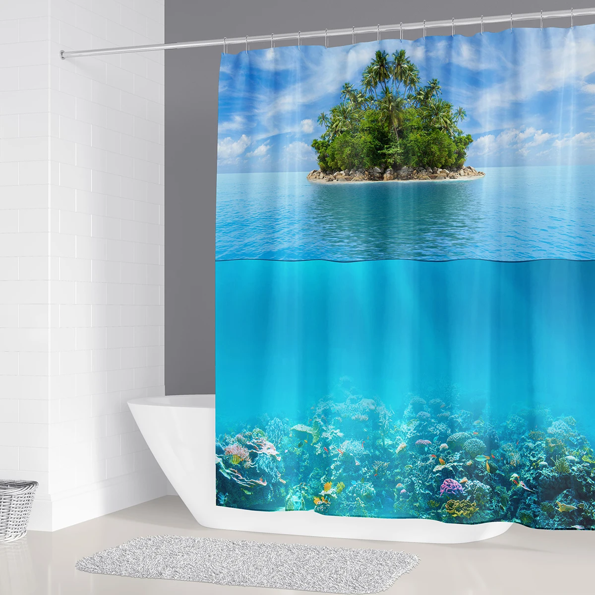 Штора для душа с 12 крючками водонепроницаемая тканевая занавеска пляжа Морского