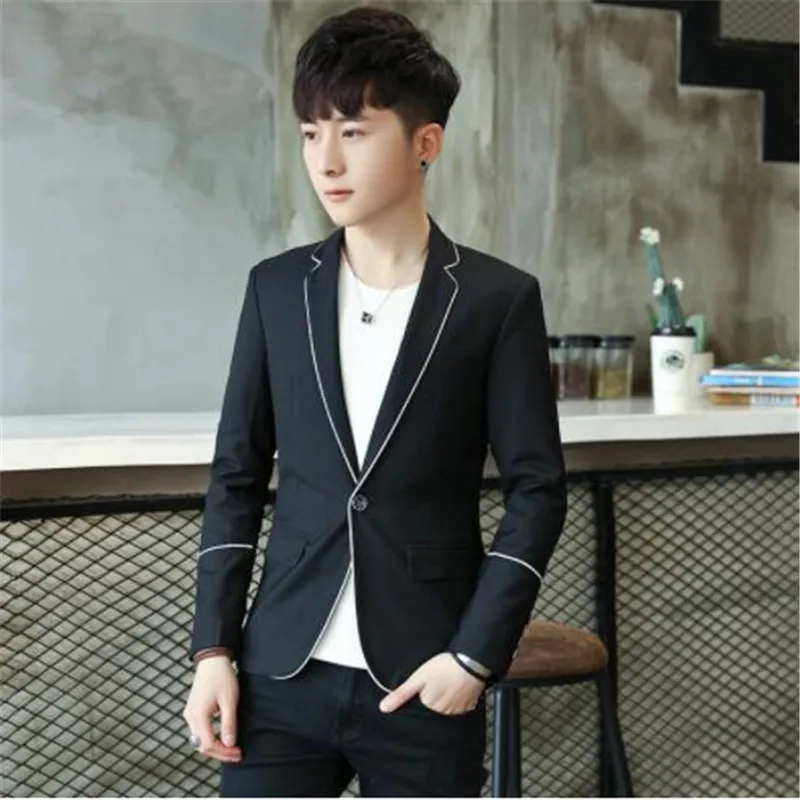 

2018 mens clothing casual blazers suit jacket drop shipping slim fit M-3XL white edge at front edge wholesale black grey male