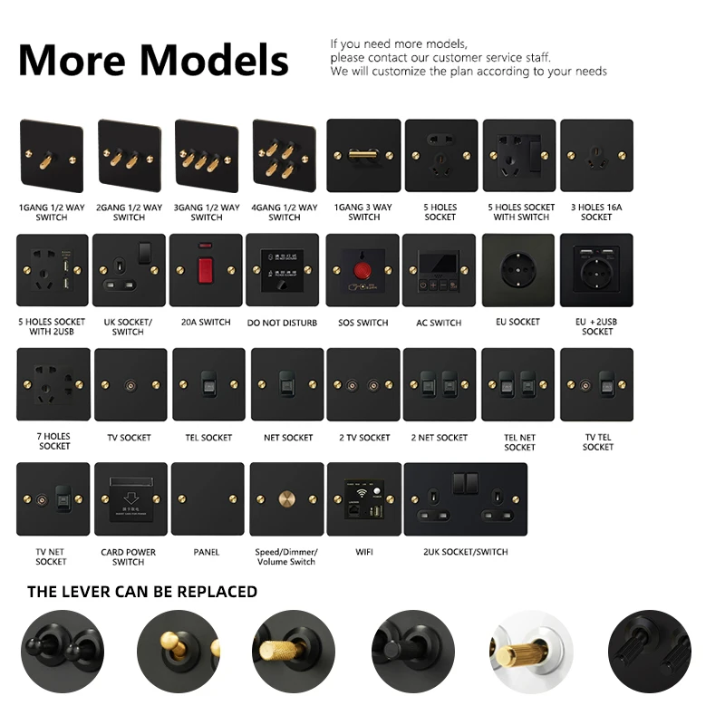 

Avoir Light Switch Black Knurled Wall Toggle Switch Stainless Steel Panel Electrical Sockets Standard EU FR Plugs With USB 220V
