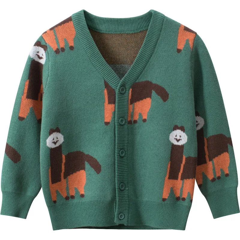 

Autumn New V-neck Toddler Cardigan Cartoon Dinosaur Kids Knitted Sweater Single Breasted Baby Boys Cardigan Sweaters