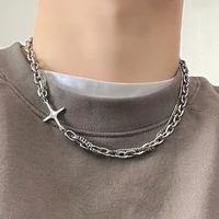 hip hop stainless steel cross necklace for women men punk double layer splicing chain necklaces charm trend neck jewelry choker