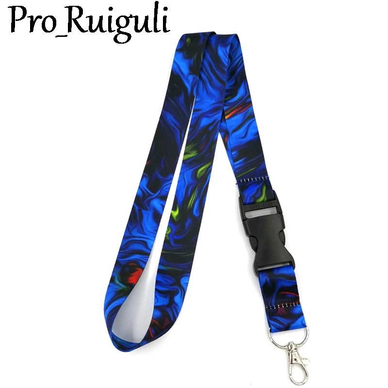 

Синий акварельный мраморный узор, шнурок для ключей, держатель для телефона, забавный шейный ремешок, брелок, ID-карта, «сделай сам», лента с ж...