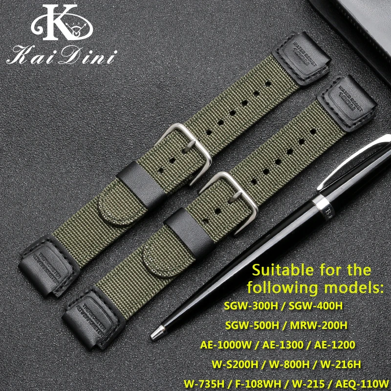 

Холщовый ремешок для часов ручной работы, стальная металлическая игла, пряжка для AE-1200WH-1B/SGW-300H/400/SGW-500 альпинизма, нейлоновый ремешок для час...