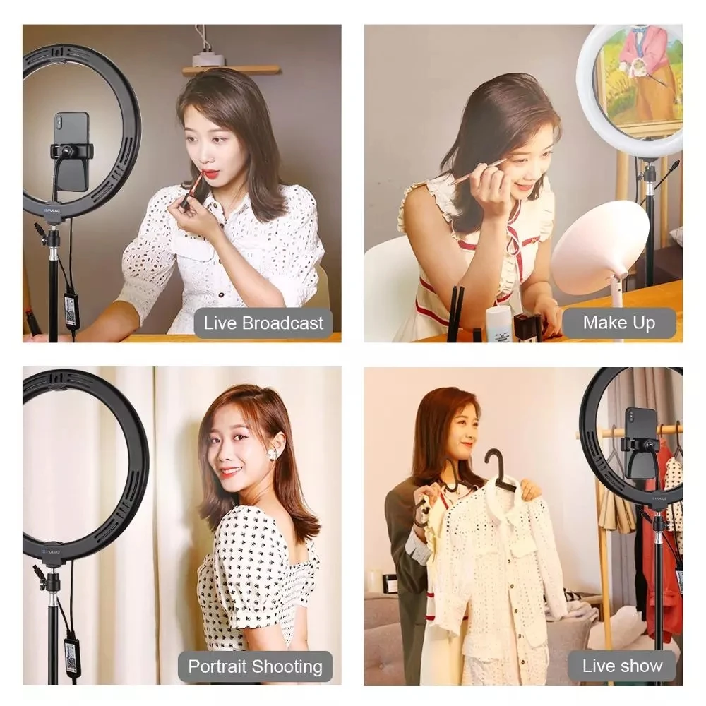 

PULUZ RGBW LED Selfie Ring Light Photography Lights Phone Stand Holder with Microphone for iPhone Smart phone Video Live Beauty