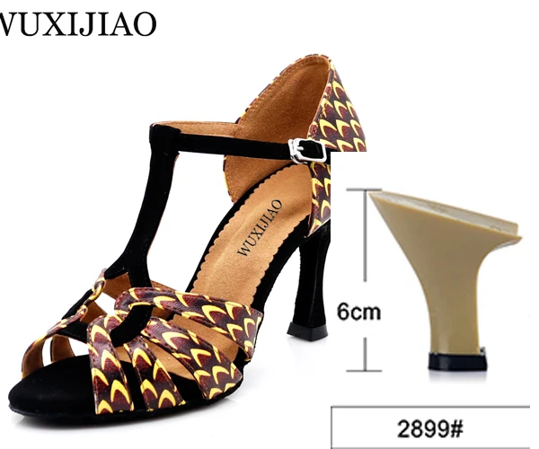 heel6 cm WUXIJIAO/Новинка; женские танцевальные туфли с принтом; латинский танец сальсы; Обувь для бальных танцев; женская обувь; 9 см - Цвет: heel6 cm
