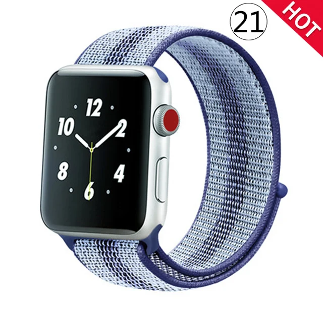 Ремешок для часов Apple Watch 4 серии 5 4 3 мягкий легкий дышащий нейлоновый спортивный ремешок 38 мм 42 мм 40 мм 44 мм Ремешки для наручных часов - Цвет ремешка: 21-Deep Blue Stripe