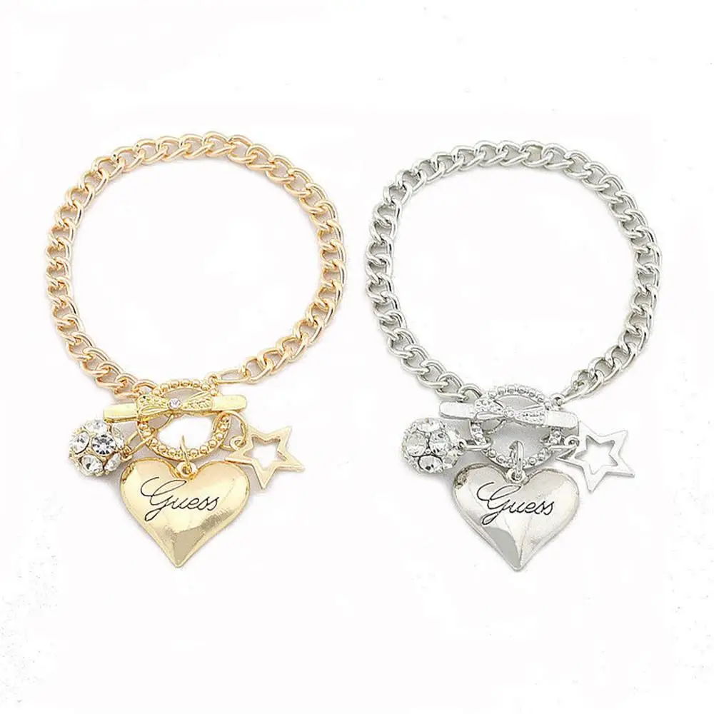 

New Women Love Heart Chain Bracelets Bohemian Diamond Ball Pentagram Wristband Fashion Simple Hand Chain Bangles Jewelry Gifts