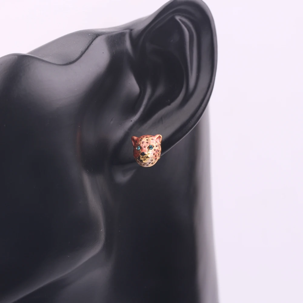 Модные серьги-гвоздики с головой леопарда для женщин и девочек розовые серьги в