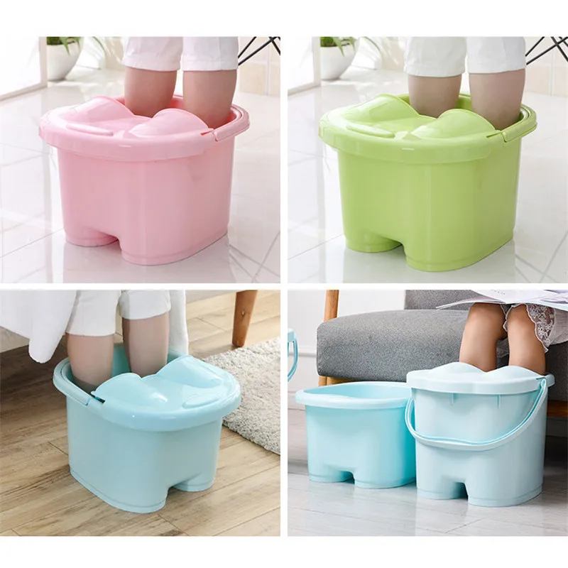 

Foot Bath Barrel Foaming Massage Bucket Foot Bath Basin Large Heightening Footbath Plain Reduce Pressure with Handle & Cover