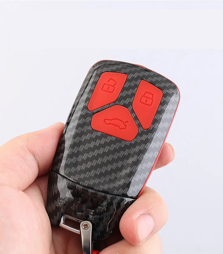

2019 Hot ABS Carbon Fiber Shell+Silica gel car Remote Key case Cover &KeyChain For Audi A4 A5 B9 Q5 Q7 TT TTS 8S 2016 2017 2018