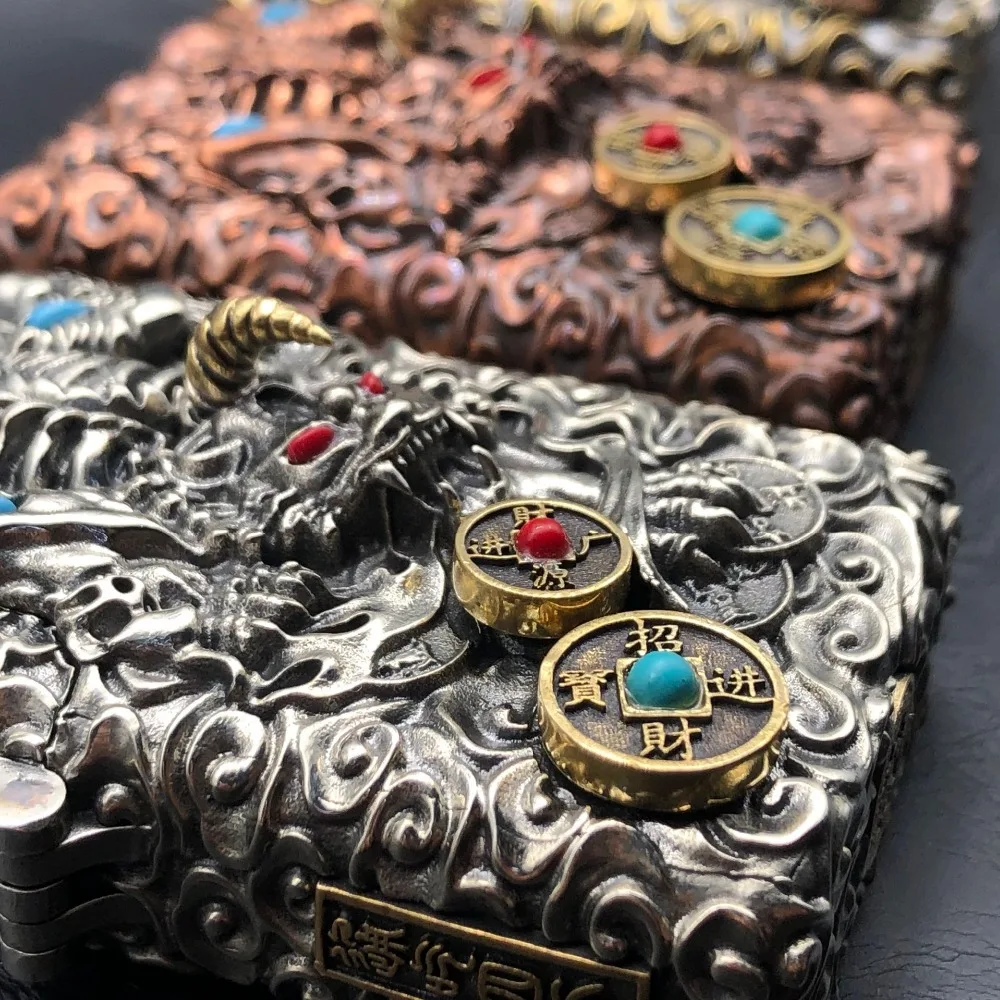 TH watch video zip insert 3 цвета латунь Тибетский Серебряный Фиолетовый 3D ручной работы тиснением зверь зажигалка