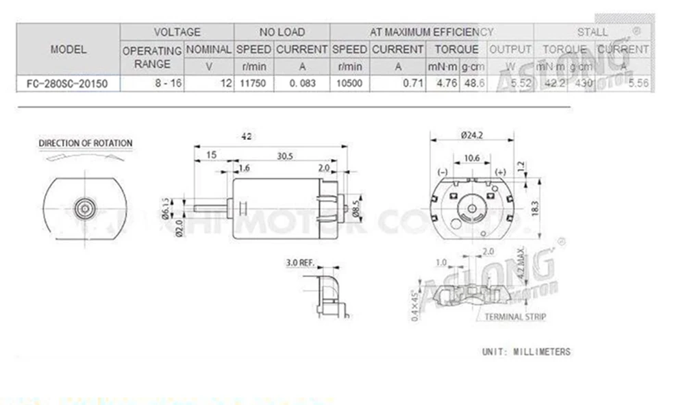 DC 12V MABUCHI FC-280SC-20150 Motor For Electric Door Lock Actuator/ Rearview Mirror Repair of Car images - 6
