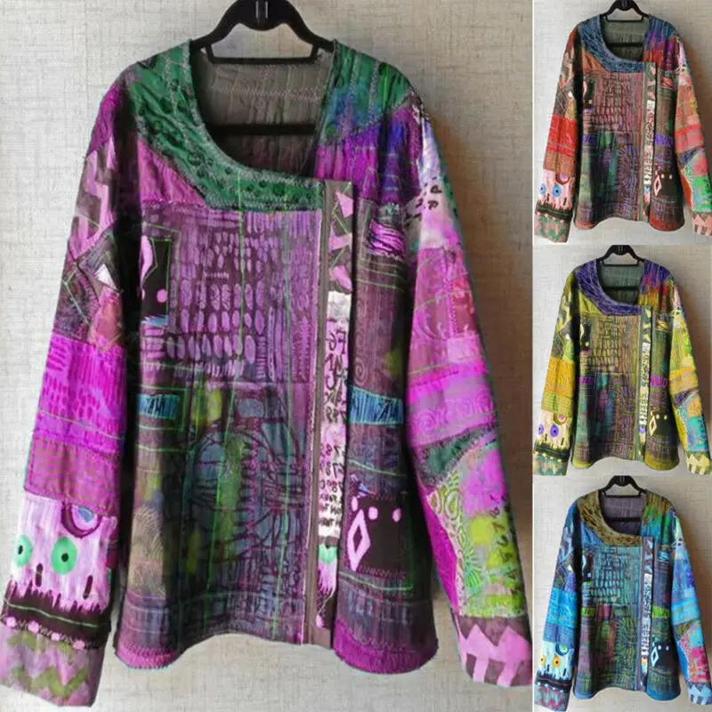 Женская блузка-туника в этническом стиле с длинным рукавом и цветочным принтом |