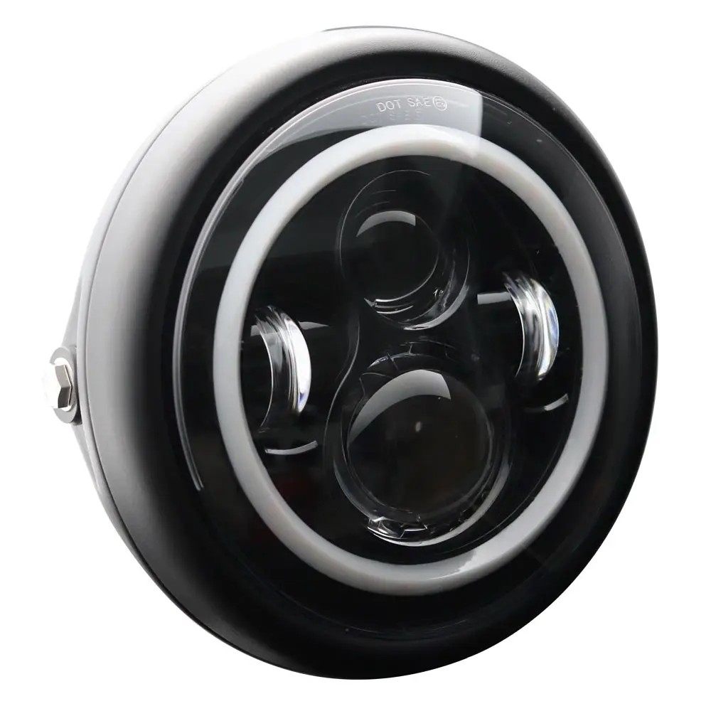 Круглая фара 7 5 дюйма с белым/янтарным кольцом ореола для Cafer Racer Honda Suzuki BMW