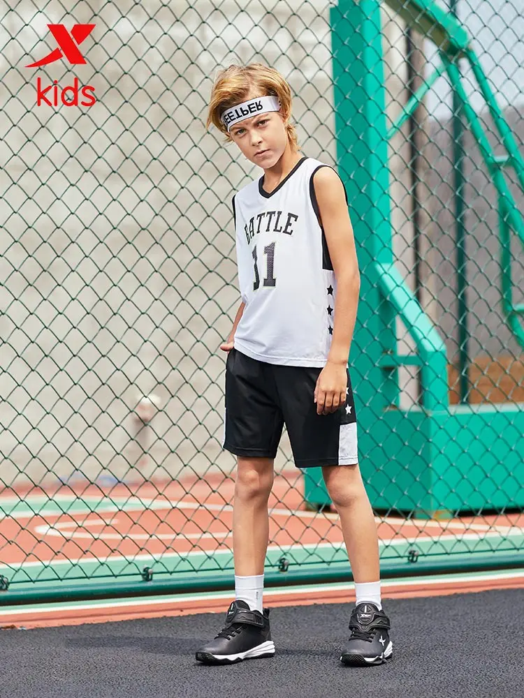 Xtep/костюм с жилетом v образным вырезом и шортами для мальчиков детские повседневные свободные спортивные