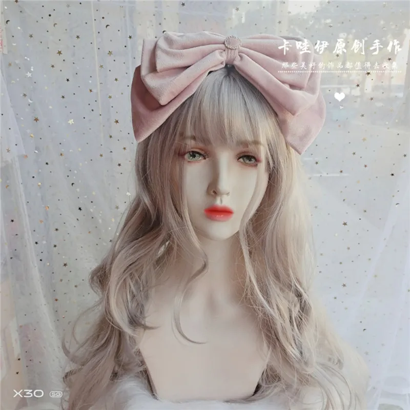 

Mori Girl lolita Headwear Super big Bowknot All-match Multicolor Velvet Black Sweet Vintage Hair Hoop simple hairpin Accessories