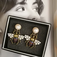 luxury crystal pearl bee drop dangle earring jewelry for women party gift