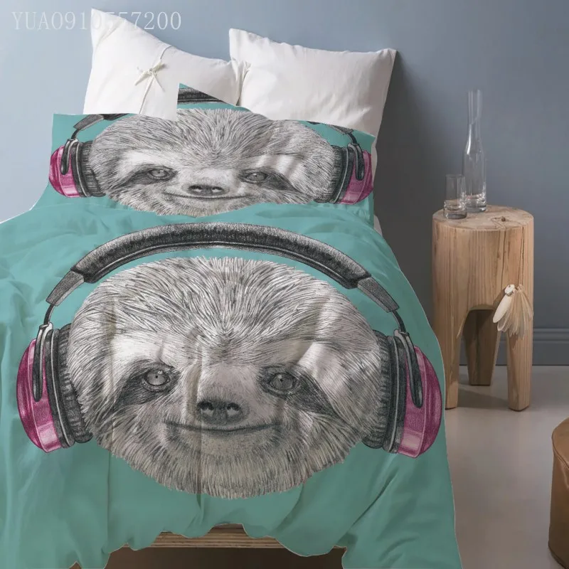 

High Quality Home textile Fashion Animal Sloth bed linens Green Printing bedding set queen king size duvet cover Children Gift