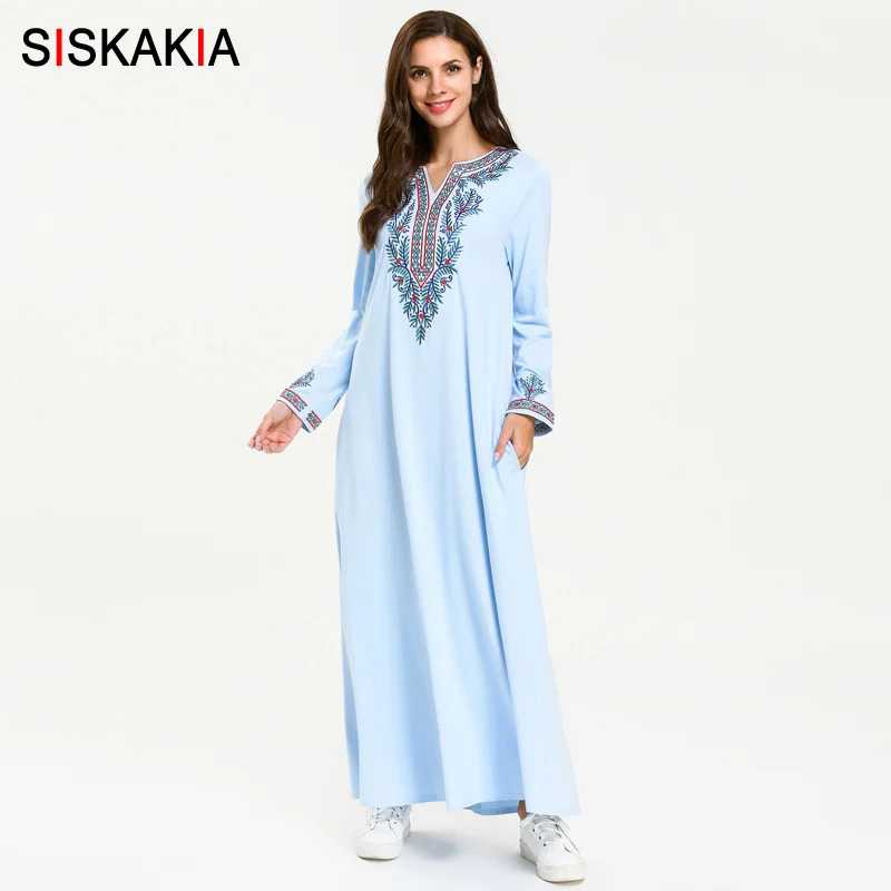 Siskakia, Цветочная вышивка, этническое длинное платье, элегантное, длинный рукав, макси платья размера плюс, повседневная женская одежда, осень, новое красное