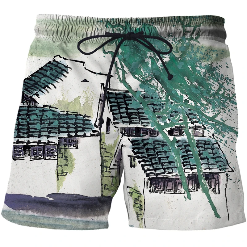 3D Chinese brush painting Shorts Swimming Trunks Summer New Quick Dry Beach Swimming Shorts Men Hip Hop Short Pants Beach