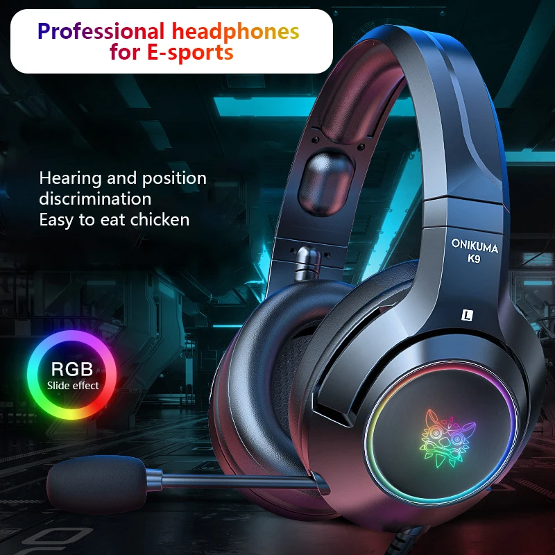 

New K9 Black Demon Version Ear Gaming Headphones With Mic RGB Luminous Mobile Phone Earphones Computer Noise Reduction Headset