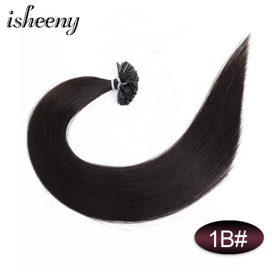 # 1B Isheeny, 12 дюймов, 14 дюймов, 18 дюймов, 20 дюймов, 22 дюйма, накладные волосы, 0,5 г, Remy, u-образные, прямые, предварительно склеенные человеческие волосы на застежке - Цвет: # 1B
