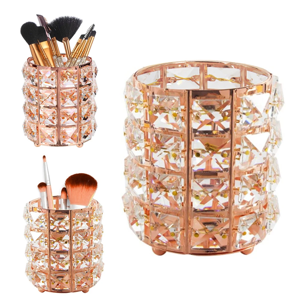 

Crystal Makeup Brush Holder Square Crystal Metal Cosmetic Organiser for Lip Liner Eyeliner Lipstick Holder Makeup Brush Holder