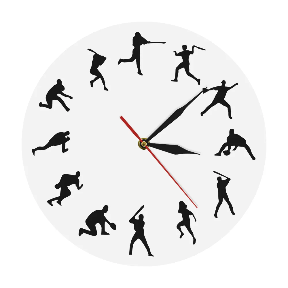 

Baseball Time Wall Clock Baseball Players Different Poses Minimalist Design Home Decor Modern Wall Clock Baseball Lovers Gift