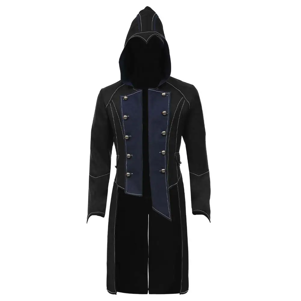 

Game Assassin Coat Cosplay Costume Men Steampunk Punk Medieval Hooded Jacket Coat Halloween Carnival Suit