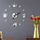 Большие настенные часы сделай сам, безрамные гигантские часы-зеркало, наклейка в современном стиле, для кафе, кофе, молока, чашка для питья, Настенный декор для кухни