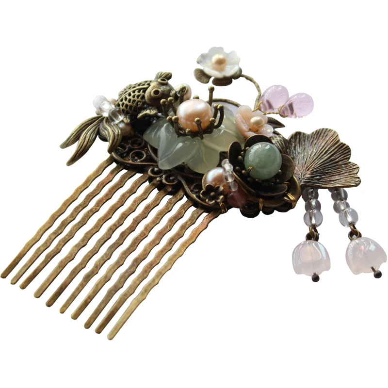 Заколка для волос ручной работы с жемчужинами и кисточками |