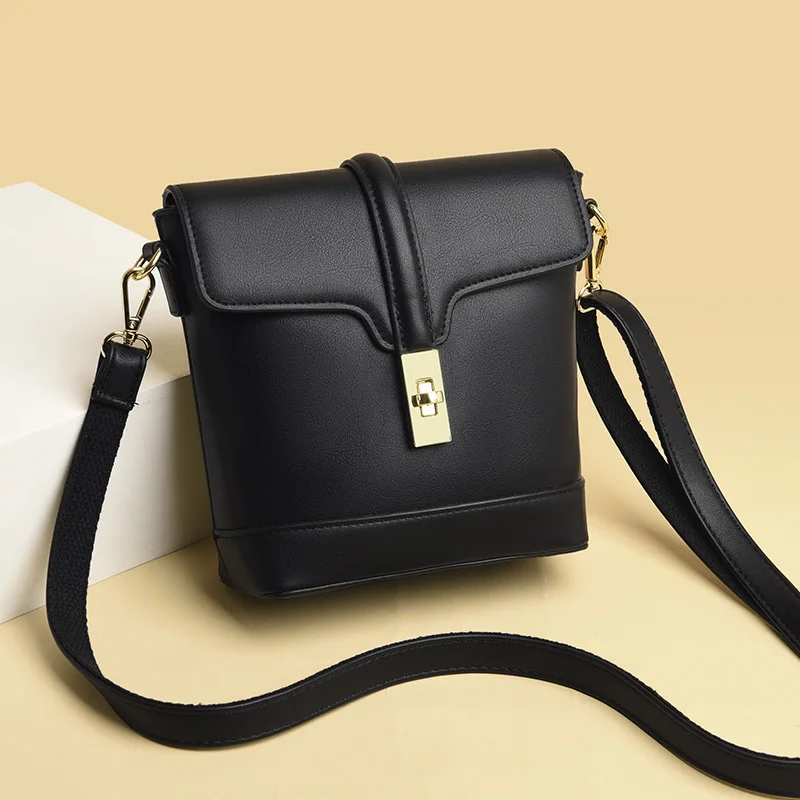 

Women Wide Shoulder Strap Bag 2021 New Metal Lock Crossbody Bag Luxury Pu Leather Messenger Bags Ladies Small Flap Handbags Sac