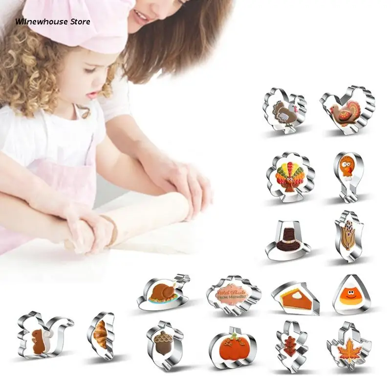 

F62A 16pcs Thanksgiving Maple Leaf Cookie Cutters Set Stainless Steel Biscuit Mold Fondant Pastry Decorating DIY Baking Mould