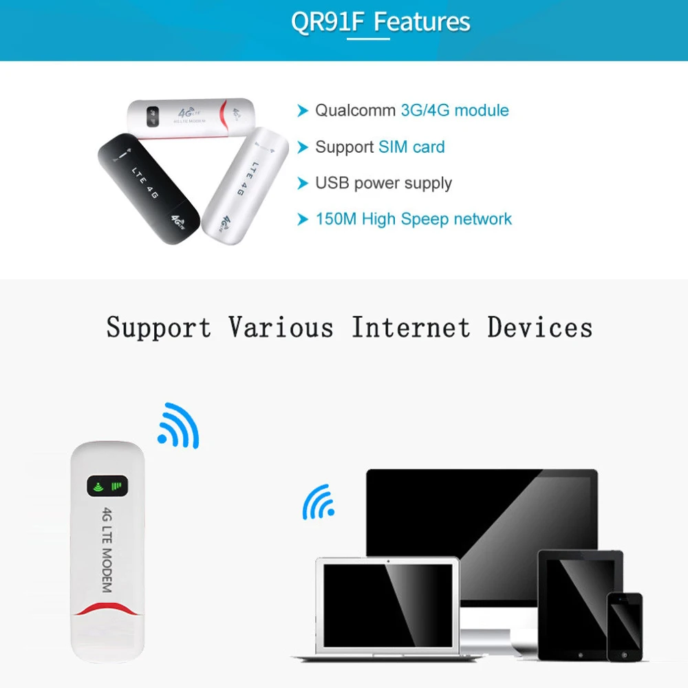 Разблокированный QR91F 4G LTE стабильный и безопасный USB Wi Fi модем роутер 100 м Мини