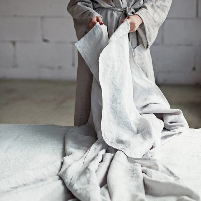 Комплект постельного белья из натурального льна скандинавский наматрасник